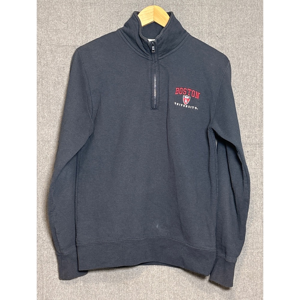 Champion Boston University Quarter Zip Sweatshirt Mens Small Navy Blue BU